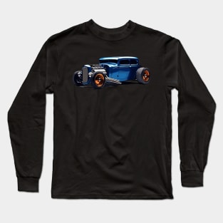 Classic Blue Hot Rod Custom Car Retro Style Hot Rod Vintage Custom Car Long Sleeve T-Shirt